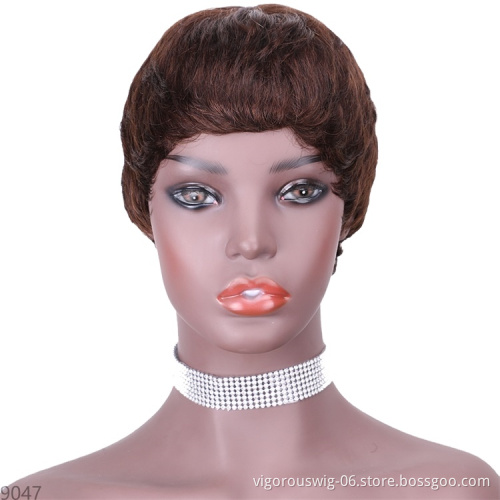 Vigorous Pixie Cut Real Full Machine Brazilian Human Hair For Woman Short Finger Wave Natural Fluffy Wigs
